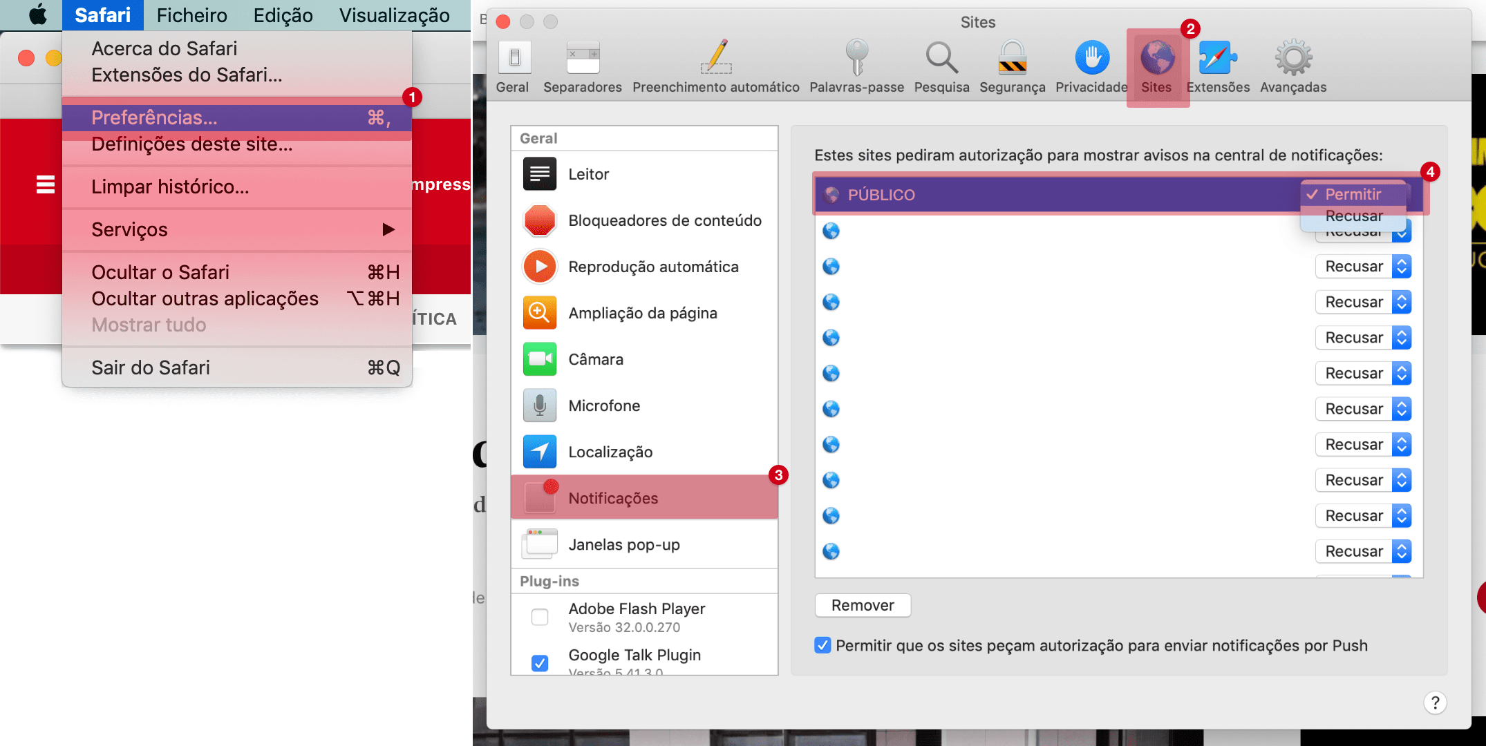 Instruções para Safari